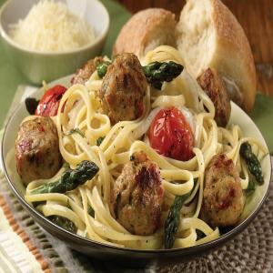 Linguini with Roasted Vegetables and al fresco Tomato & Basil Chicken Meatballs image