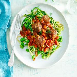 Meatballs with fennel & balsamic beans & courgette noodles image