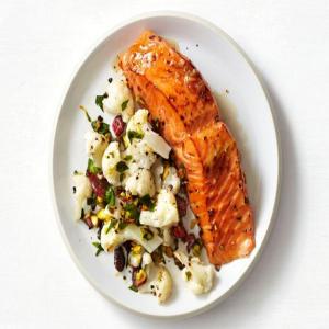 Soy-Maple Salmon with Cauliflower and Pistachios image