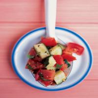 Tomato-Cucumber Salad with Basil Dressing image