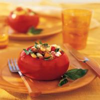 Stuffed Tomatoes with Peaches, Corn, Cucumbers, and Basil image