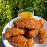 Pretzel-Crusted Chicken Fingers with Honey Mustard Dipping Sauce image