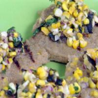 Grilled Grit Cakes with Grilled Corn and Grilled Corn-Green Chile Relish_image