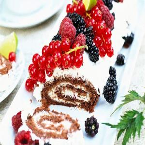 Creamy Chocolate Cake Roll with Berries image