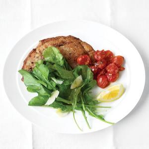 Pork Cutlets with Arugula Salad and Sauteed Tomatoes_image