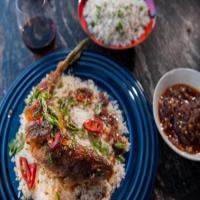 Crispy Whole Thai Fried Fish with Ginger Tamarind Sauce and Coconut-Cilantro Rice Pilaf image