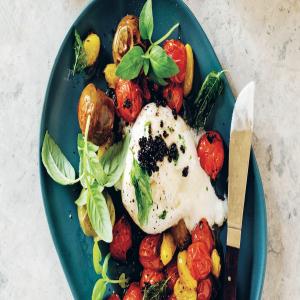 Burrata With Tomatoes, Balsamic Pearls, And Basil Dust Recipe by Tasty_image