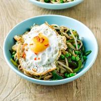 Miso noodles with fried eggs image