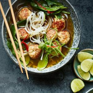 Miso chicken meatballs in broth image