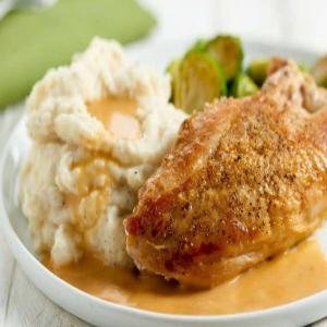 Butter Roasted Chicken, Cheesy Potatoes, and Brussels Sprouts image