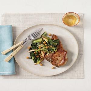 Pork Chops with Sauteed Chickpeas, Escarole, and Apple image