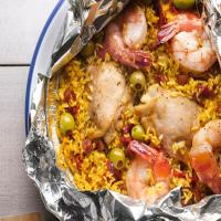 Paella Foil Pack over grill image