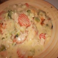 Creamed Chicken and veggies over cheese biscuits_image