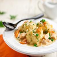 Homestyle Chicken and Dumplings with peas and carrots_image