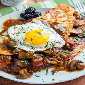 Boxty (Irish Potato Pancakes) with Bangers in a Guinness Mushroom and Onion Gravy Recipe_image