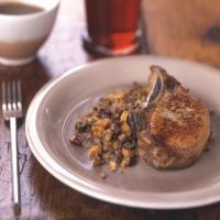 Pork Chops with Pecan Corn Bread Dressing and Cider Gravy image