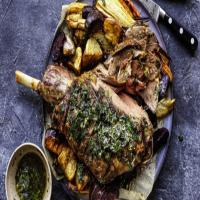 Karen Martini's roast leg of lamb on root vegetables_image