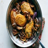 Crispy Frico Chicken Breasts With Mushrooms and Thyme image