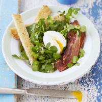 Soft-boiled egg, bacon & watercress salad image
