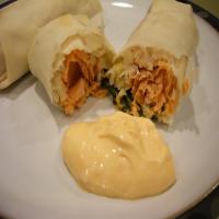 Golden Fried Salmon Spring Rolls With Lime Chili Mayo Sauce image