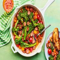 10-Minute Sausage Skillet with Cherry Tomatoes and Broccolini image