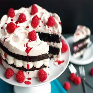 Chocolate Meringue Cake With Whipped Cream and Raspberries_image