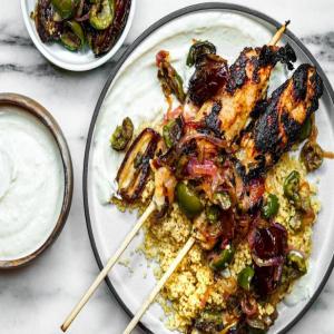 Miso-Yogurt Chicken Skewers with Green Olives and Dates_image