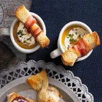 Butternut soup shots with crispy pancetta soldiers image