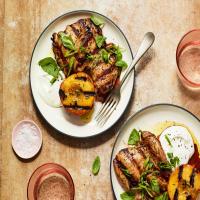 Gingery Grilled Chicken Thighs With Charred Peaches_image