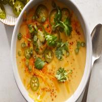 Potato-Cheddar Soup With Quick-Pickled Jalapeños image