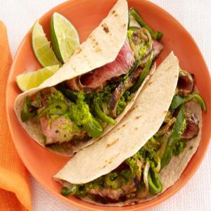 Sunny Anderson's Steak Fajitas with Chimichurri and Drunken Peppers image