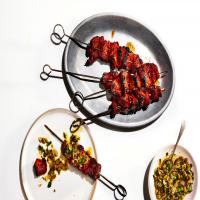 Barbecue Pork Kebabs With Blistered-Chile-Pumpkin Seed Salsa_image