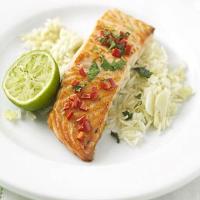 Grilled chilli & coriander salmon with ginger rice image