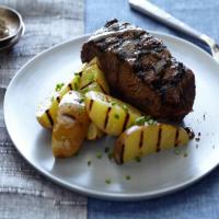 Whiskey Glazed Flat Iron Steaks and Grilled Potatoes image