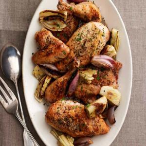 Crispy Salt and Pepper Chicken with Caramelized Fennel and Shallots Recipe | Epicurious.com_image