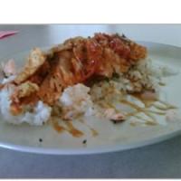 Salmon, Rice, and Fried Tomatoes_image