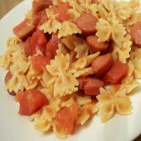 Hot Dogs, Noodles and Tomatoes image