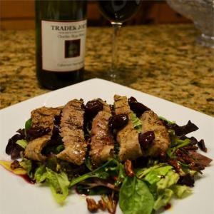 Grilled Peppercorn Steak and Caramelized Pecan Salad with Cabernet-Cherry Vinaigrette image
