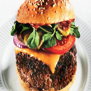 Triple Beef Cheeseburgers with Spiced Ketchup & Red Vinegar Pickles Recipe - (4.5/5) image