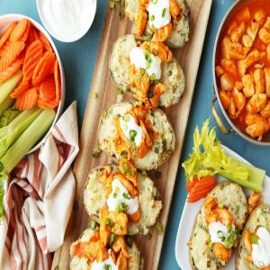 Blue Cheese-Stuffed Potatoes With Buffalo Chicken Tenders image