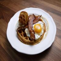 Cornmeal Waffles with Bacon, Eggs and Creamy Ricotta image