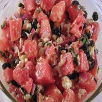 Watermelon, Feta, and Black Olive Salad image