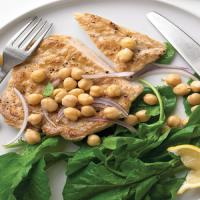 Emeril's Chicken Paillards with Chickpea Relish and Arugula_image