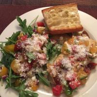 Parmesan Black Cod with Arugula and Tomato Topping_image
