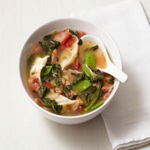 Dumpling Soup With Bacon and Snow Peas image