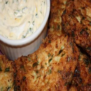 Lightly Spiced Cauliflower Fritters With Yoghurt-Chermoula Dip image