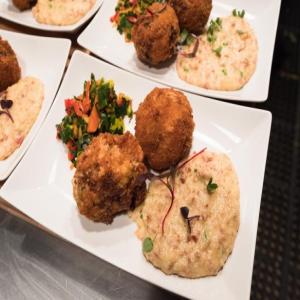 Crawfish Boudin Balls, Andouille Grits and Collard Green Chowchow_image