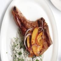 Grilled Pork Chops with Peach Relish and Herb Rice image