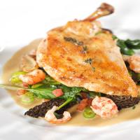 Roasted Chicken Breasts with Crayfish, Fava Beans, and Morels image
