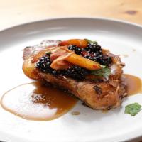 Stuffed French Toast with Pickled Peaches and Bourbon Caramel image